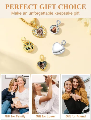 Vista 57 de Custom4U Photo Charms for Bracelets 925 Sterling Silver/Gold Plated Heart/Tree of Life/Round Charm Bead Personalized with Picture Custom