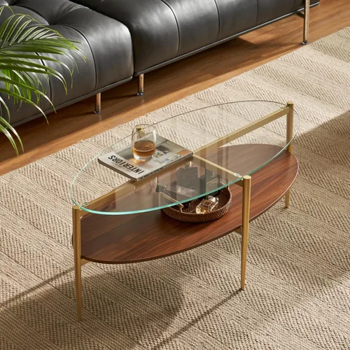 Vista 12 de Saint Mossi - Mesa de café moderna para sala de estar, mesa de café redonda de mediados de siglo, mesa central de 2 niveles para espacios pequeños