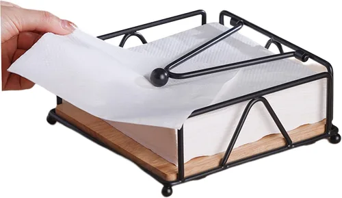 Vista 8 de Metal Napkin Holder with Weighted Tension Arm & Wooden Base, Rustic Dispenser for Table & Kitchen, Black