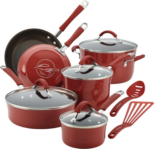 Vista 20 de Rachael Ray Cucina - Juego de ollas y sartenes antiadherentes, 10 piezas, color azul agave
