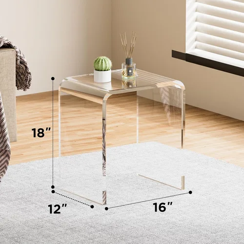 Vista 3 de Mesa auxiliar acrílica, mesa auxiliar de acrílico, mesa auxiliar transparente, mesa auxiliar transparente, mesita de noche y taburete para sala