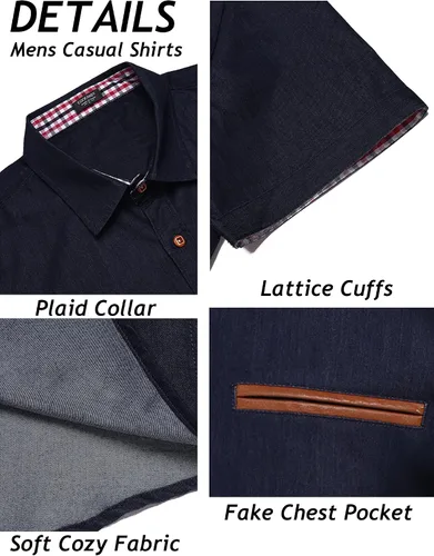 Vista 5 de COOFANDY Camisa de vestir casual de manga corta con botones para hombre