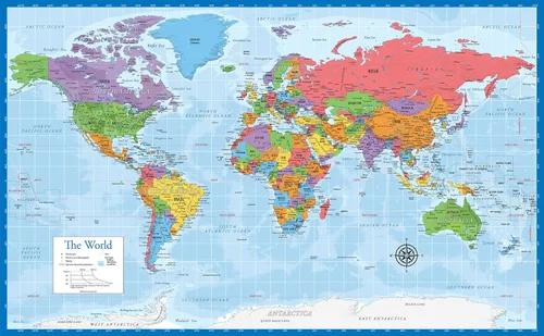 Vista 6 de Paquete de 4 pósteres en blanco de mapa de Estados Unidos y del mundo + mapas del mundo y Estados Unidos [océano azul] (laminado, 18 x 29 pulgadas)