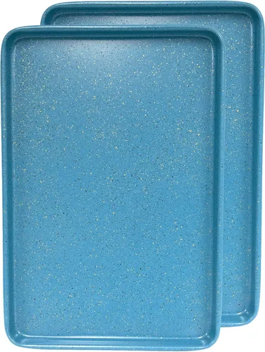 Vista 2 de casaWare Juego de 2 hojas de galletas de peso comercial definitivo de 15 x 10 x 1 pulgadas (granito azul)