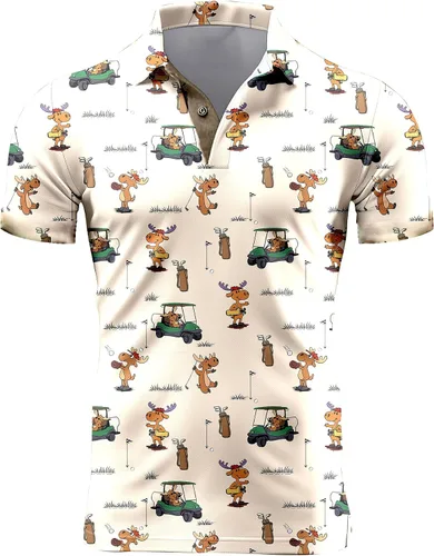 Vista 114 de Camisa de golf de los años 80 para hombre, ajuste seco, manga corta, estampada, divertidas, camisas de golf de los años 90 para hombre