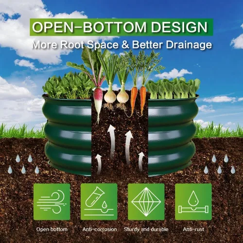 Vista 2 de GARDMAX 2x2x1FT Galvanized Round Raised Garden Bed Kit, Metal Planter Boxes Outdoor with Easy Assembly, Large Garden Bed for Vegetables, Fruits