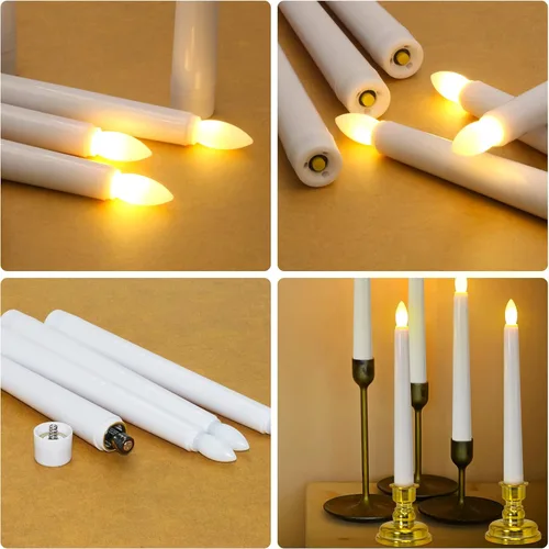 Vista 6 de PChero - Velas flotantes con temporizador remoto, paquete de 6 de 7.9 pulgadas, velas cónicas LED suspendidas que funcionan con pilas, candelabros 6