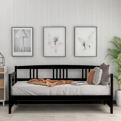 Vista 2 de Merax Sofá Cama Individual con Listones de Madera Soporte Sofá Cama Moderno para Sala de Estar con Rieles, Tamaño Individual, Espresso Oscuro