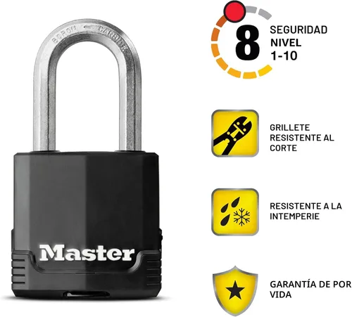 Vista 2 de Master Lock Magnum Candado para Exteriores de Servicio Pesado con Llave, Cuerpo Resistente a la Intemperie y Grillete Resistente a Cortes hacen que