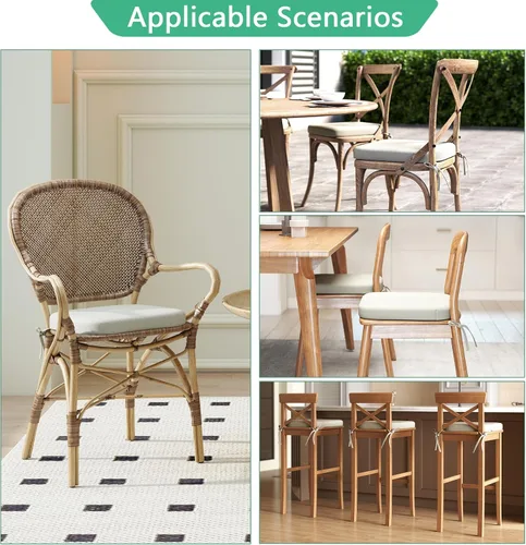 Vista 8 de Helios&Hestia Cojines para sillas de comedor de interior con lazos para cocina, cojines de asiento para exteriores con funda extraíble, parte Beige
