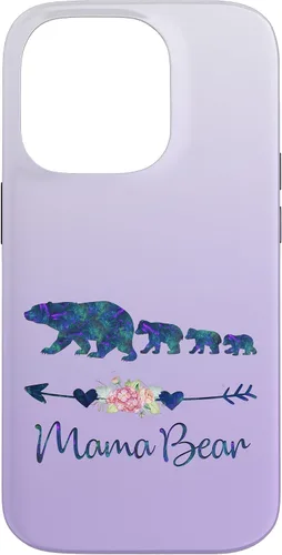 Vista 17 de Teal Blue Purple Floral Mama Bear Three Cubs Silver Purple Case for iPhone 17