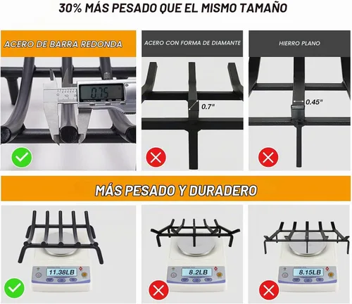 Vista 4 de Rejilla para chimenea de acero sólido redondo de 14 pulgadas, barra de 3/4" - Soporte resistente de hierro fundido forjado para interiores