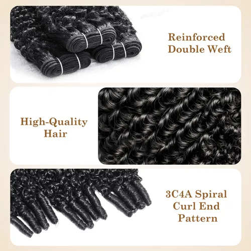 Vista 5 de ALLRUN Paquetes de cabello humano rizado birmano, 3 piezas de 14, 16, 18 pulgadas, paquetes de cabello humano rizado crudo con extremos en espiral