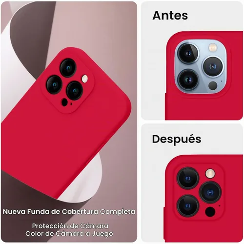 Vista 3 de FireNova Funda diseñada para iPhone 13 Pro Max, funda de silicona [protección de cámara] con [2 protectores de pantalla], forro interior de Rojo