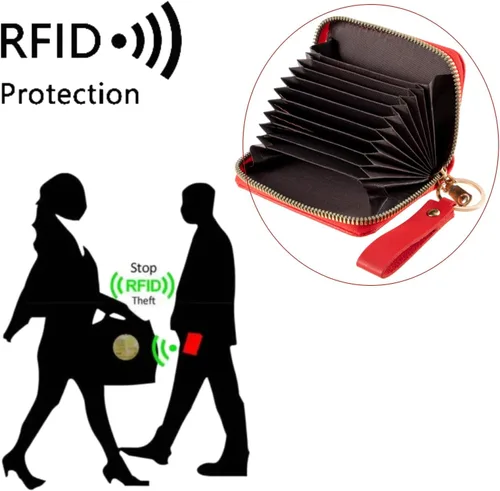 Vista 3 de PEIQICHU Estuches de tarjetas para mujer, Rojo -, Moda