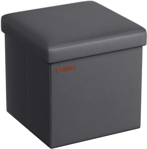 Vista 12 de SONGMICS cubo de almacenamiento de piel sintética, asiento, 15 pulgadas, Madera, Negro