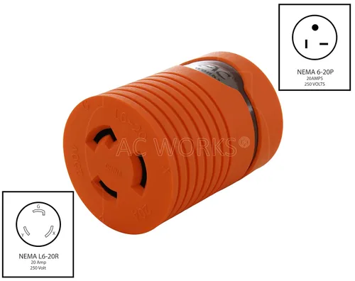 Vista 2 de AC WORKS [AD620L620] Adaptador de bloqueo NEMA 6-20P 20Amp 250Volt Macho Plug a NEMA L6-20R 20Amp 250Volt Bloqueo Conector Hembra