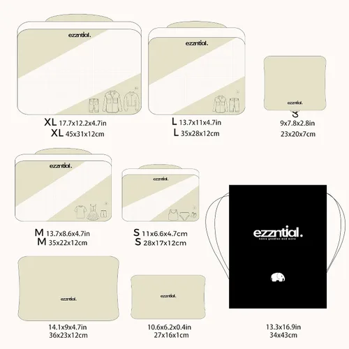 Vista 3 de Cubos de equipaje para viajes, juego de bolsas organizadoras esenciales para maleta, accesorios de viaje de viaje por carretera en 4 tamaños