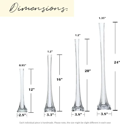 Vista 4 de Paquete de 12 jarrones de la Torre Eiffel para decoración de flores, bodas, decoración (12 pulgadas, transparente)