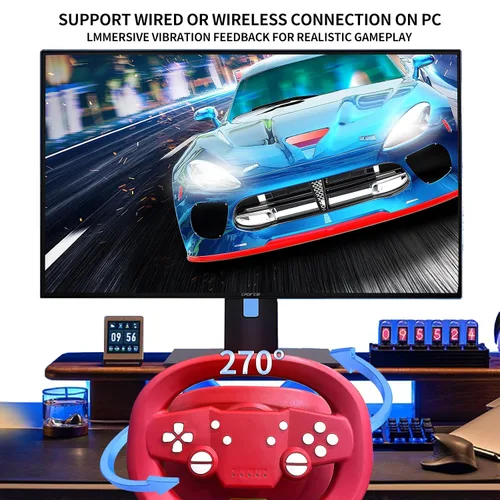 Vista 9 de NBCP Gaming Racing Wheel,Wireless Steering Wheel for Multi-Platform Game Nintendo Switch, PC, PS4PS3, iOS, Android Race