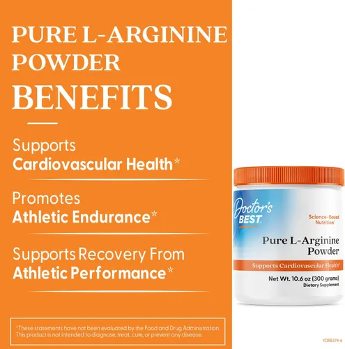 Vista 2 de Doctor's Best Polvo de L-arginina HCL, sin OMG, vegano, sin gluten, sin soja, ayuda a promover el crecimiento muscular, 300 g
