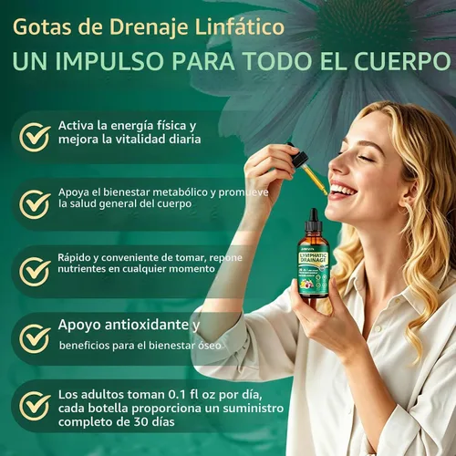 Vista 2 de Suplementos de drenaje linfático 28 en 1, gotas, apoyo inmunológico