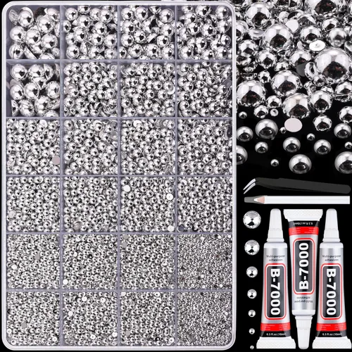 Vista 36 de BELLEBOOST 5600 piezas ABS Perlas Beige Redondas con Parte Posterior Plana con Herramientas de Recolección para Arte de Uñas, Decoración Facial