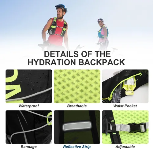 Vista 7 de INOXTO Hydration Vest Backpack,Lightweight Water Running Vest Pack with 1.5L Water Bladder Bag Daypack for Hiking Trail Running Cycling Race