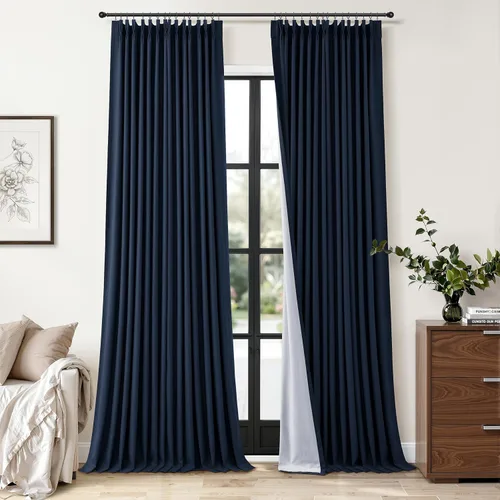 Vista 23 de Jowels Cortinas opacas de lino plisado beige y blanco de 84 pulgadas