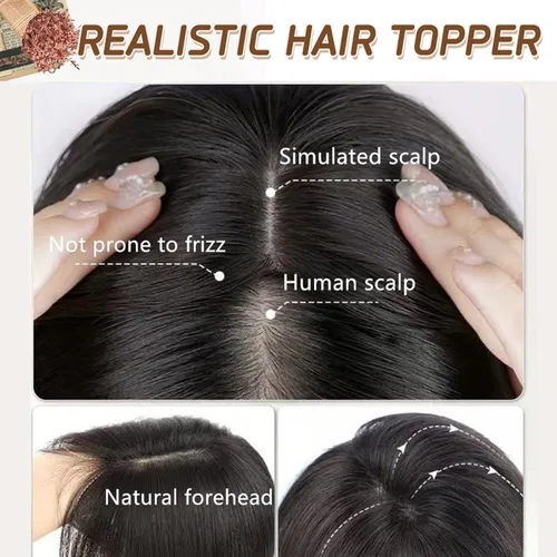 Vista 6 de Rich Choices Pelucas con topper de cabello para mujeres, cabello humano real 100% Remy, sin flequillo, para mujeres con adelgazamiento en la parte
