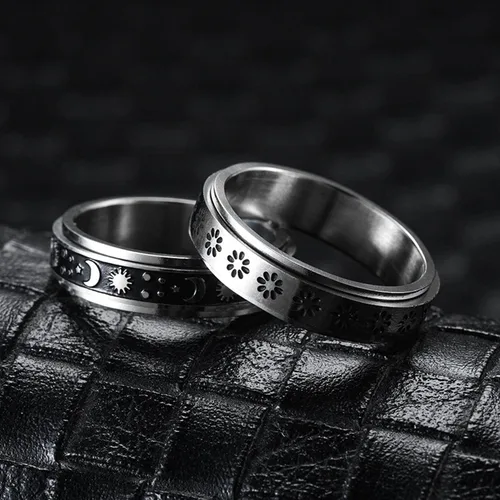 Vista 7 de VANJILL Anillos para ansiedad de acero inoxidable para hombres, anillos para ansiedad para mujeres, juego de anillos giratorios frescos, paquete