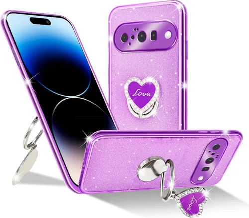 Vista 31 de Funda protectora transparente de 3 capas con anillo bonito soporte, para mujeres y niñas, para Pixel 6 2021 (lavanda)