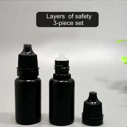 Vista 2 de Snadulor - 60 botellas negras a prueba de luz, sub-botella de 0.3 fl oz de gotas para los ojos, botella de gota para los ojos (tapa azul)
