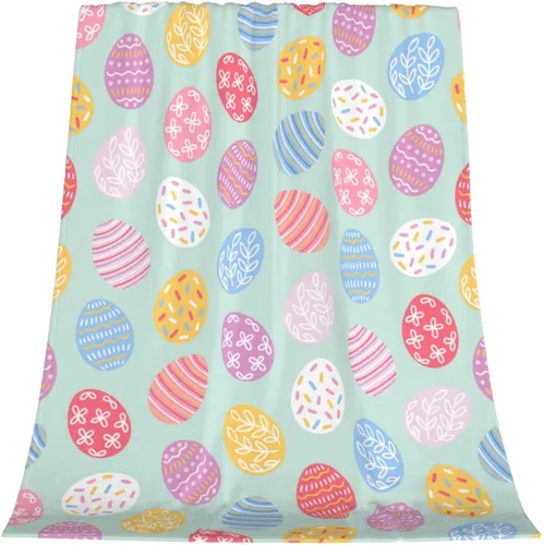 Vista 14 de Manta de Pascua y primavera, manta de felpa acogedora y suave para sofá, cama, sofá, viajes, campamento para adultos/niños, color azul y blanco