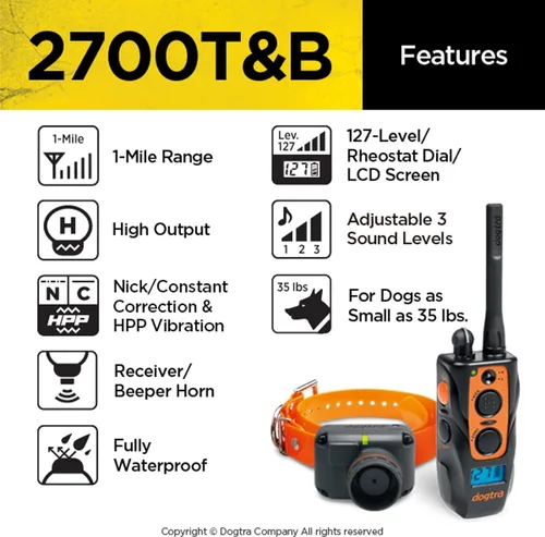 Vista 2 de Dogtra 2700T&B Collar electrónico de entrenamiento de perro de largo alcance de 1 milla y 1 milla y sonido de entrenamiento remoto para perros