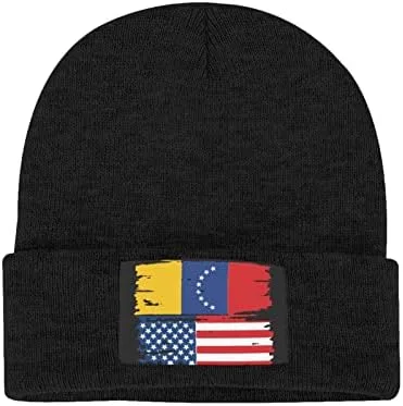 Vista 4 de Gorro de invierno con bandera de Venezuela de Estados Unidos para hombre y mujer, color blanco, Blanco