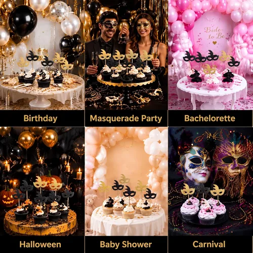 Vista 5 de Blulu - 48 máscaras de mascarada, decoración de cupcakes para Halloween