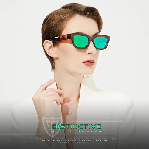 Vista 2 de ATTCL Gafas de sol polarizadas para mujeres y hombres, a la moda, gafas de sol rectangulares de círculo dorado