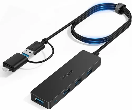 Vista 11 de Aceele Divisor USB Hub 3.0 con 2 USB-C y 2 USB-A, adaptador extensor multipuerto ultrafino de 4 puertos con cable de extensión de 4 pies de largo
