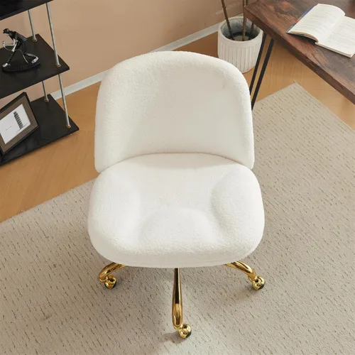 Vista 9 de VINGLI Silla de Oficina Ancha con Patas Cruzadas, Silla de Escritorio Ergonómica Buttprint Cómoda con Almohada y Base Dorada, Doble Uso con/sin