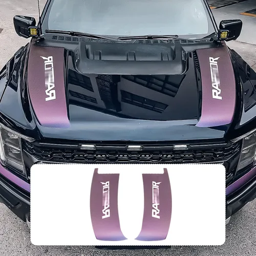 Vista 3 de JHO Kit de calcomanías de vinilo de grano de carbono morado para automóvil, calcomanías autoadhesivas para decorar Ford F-150 Raptor 2021 2022 2023