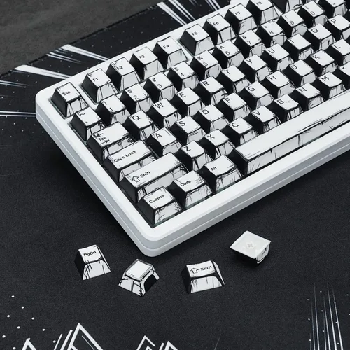 Vista 10 de Cherry Profile Custom Keycaps, juego de PBT con diseño de corazón, 130 piezas, color negro PBT Keycap Set with Dye Sublimation, Side Printed Key