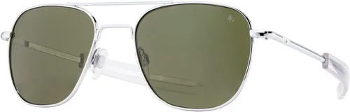 Vista 3 de AO Lentes de sol Pilot originales, color plateado, lentes de cristal SkyMaster verde Calobar, templo de bayoneta, 55-20-140