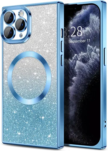Vista 153 de Hython Funda para iPhone 13 Pro transparente con purpurina magnética [compatible con MagSafe] Protector completo de lente de cámara delgado