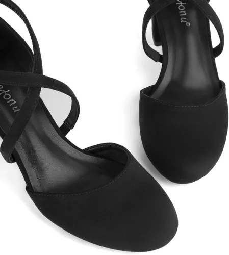 Vista 4 de Greatonu Zapatos de vestir de tacón bajo para mujer, puntera redonda cerrada, correa cruzada, para boda, novia, fiesta, oficina