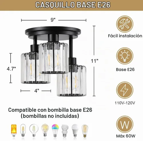 Vista 4 de ROTTOGOON Lámpara de techo semiempotrada de cristal, 3 lámparas modernas cerca del techo, lámpara de cocina negra con pantalla de cristal, lámpara