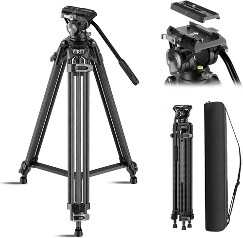 Vista 11 de SIRUI AM-25S Trípode de Video, 74.8" Trípode Profesional de Servicio Pesado con Cabezal Fluido de Amortiguación Ajustable para Videocámara, Cámaras
