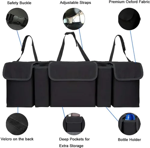 Vista 4 de AOPHY Organizadores y almacenamiento para auto, organizador colgante para asiento trasero con 5 bolsillos, bolsa de organización impermeable