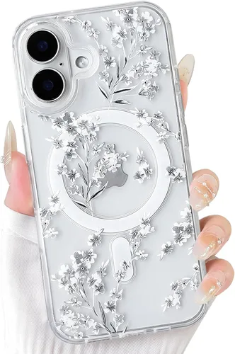 Vista 52 de NITITOP Funda magnética transparente compatible con iPhone 14 Plus/15 Plus, compatible con MagSafe lindas flores, hojas florales para mujeres