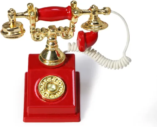 Vista 11 de Teléfono de casa de muñecas 1:12 en miniatura, modelo de teléfono giratorio, decoración de escritorio, accesorios retro para casa artificial sala